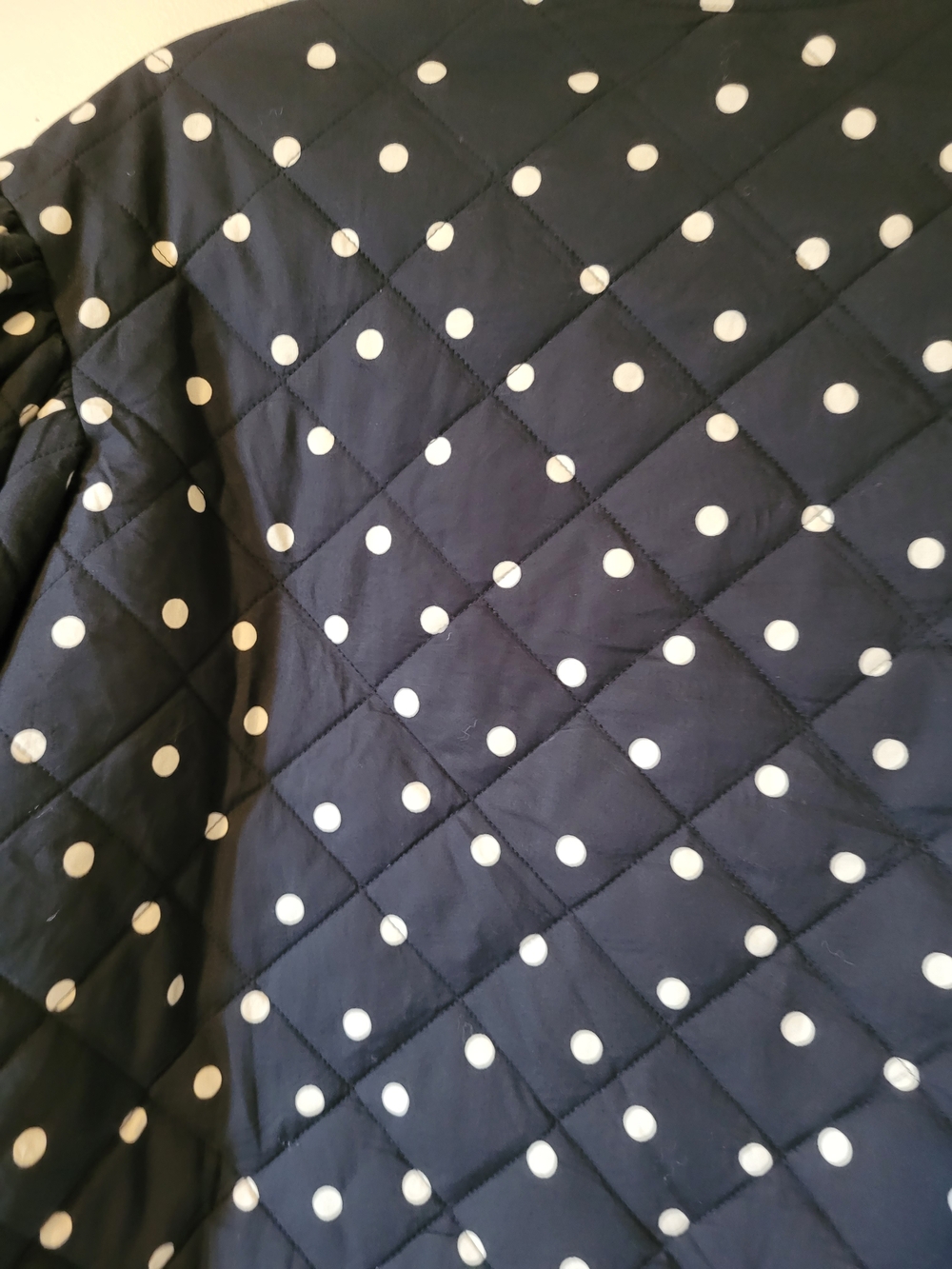 Clare V Navy and White Polka Dot Quilted Puff Sleeve Jacket - Picture 6 of 10